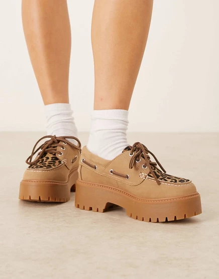 Бежевые туфли-лодочки Timberland Stone Street на платформе с леопардовым принтом  beige