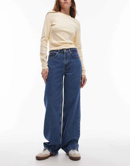Джинсы с широкими штанинами Selected Femme Alice синего цвета из стирки blue