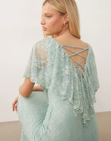 Женское макси-платье ASOS Design с кружевом и оборками, мятно-зеленое