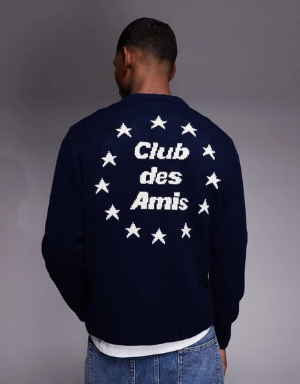Вязаный свитер оверсайз от ASOS DESIGN с вышивкой темно-синего цвета navy