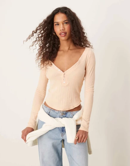 Топ Free People от pointelle henley с длинными рукавами персикового цвета peach