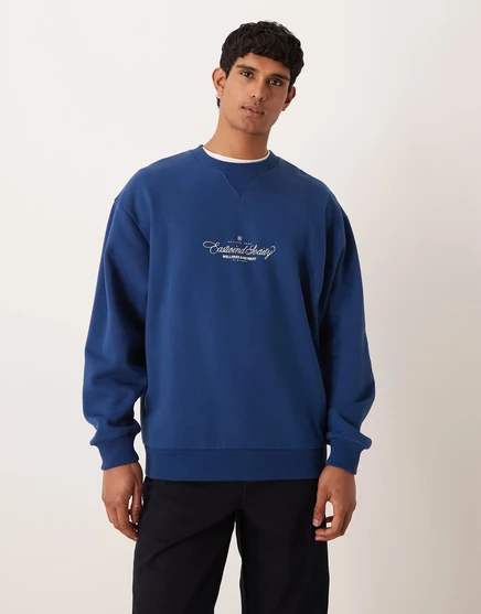 Толстовка ASOS DESIGN extreme oversize с принтом темно-синего цвета estate blue