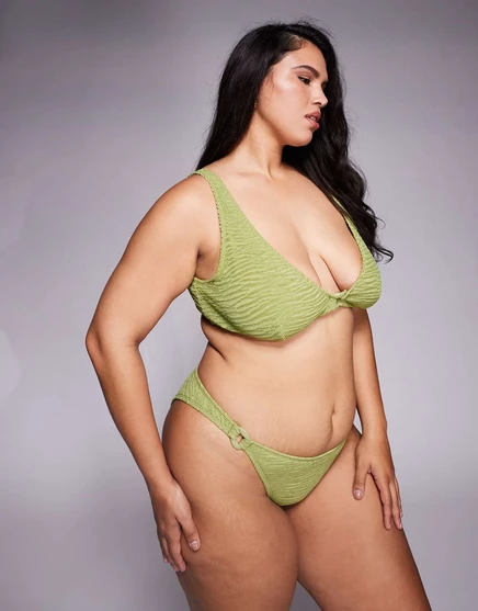 Купальник-бикини ASOS DESIGN Curve Laurie с высокими штанинами и цепочкой из лаймового материала lime