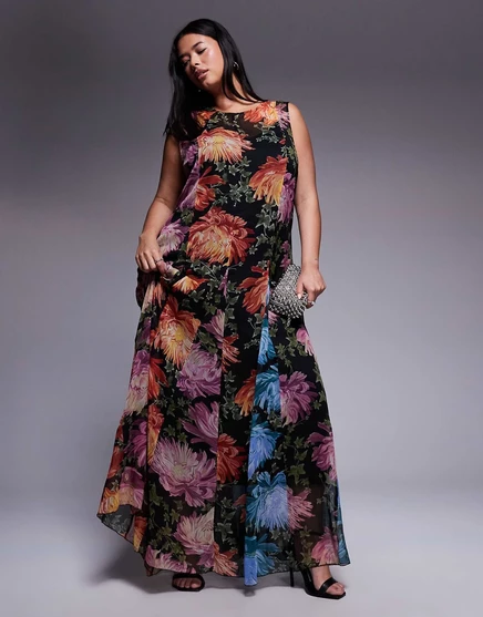 Макси-платье ASOS DESIGN Curve с цветочным принтом на подоле из годе floral print