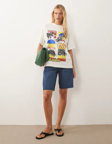 Женская футболка ASOS Design оверсайз с винтажным принтом, кремовая