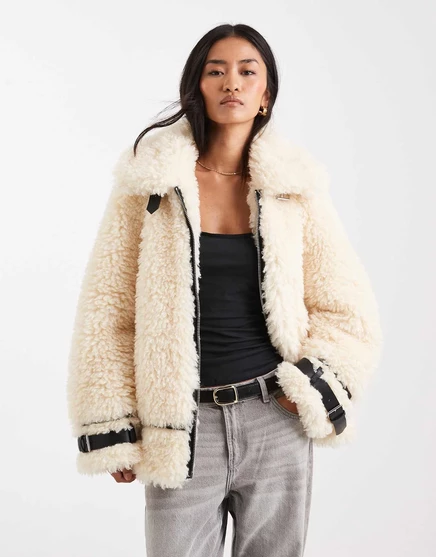 Женская куртка-авиатор Miss Selfridge Teddy свободного кроя, кремовая