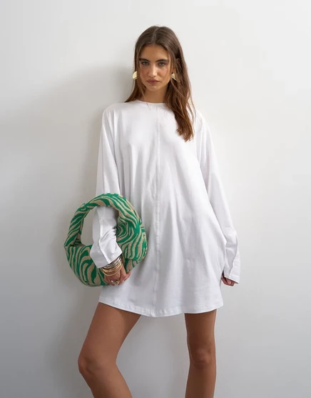 Женское футболка-платье topshop jersey с подворотами, белое