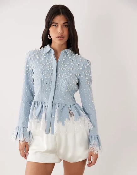 Женская корсетная рубашка ASOS Luxe пеплум, светло-голубая