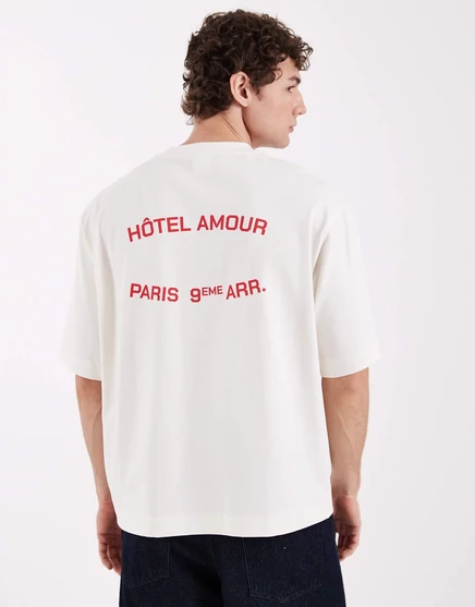 Футболка оверсайз Selected X Hotel Amour с принтом кремовой белой цапли спереди