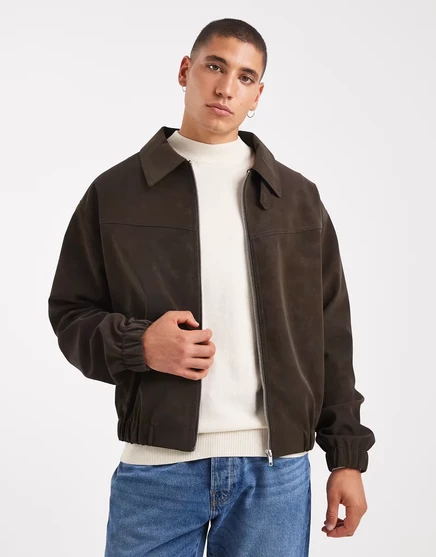 ДИЗАЙНЕРСКАЯ куртка-бомбер ASOS из искусственной замши коричневого цвета