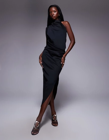Черное миди-платье на одно плечо из ткани в стиле скуба от ASOS DESIGN черного цвета black