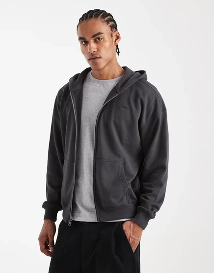 Толстовка с капюшоном Hollister с передним карманом на молнии кислотно-черного цвета black