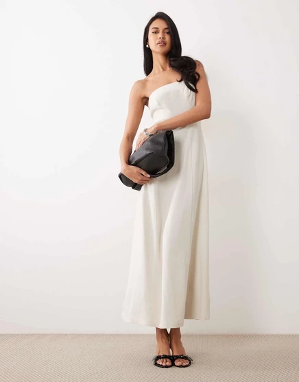 Женское макси-платье Miss Selfridge без бретелей, песочное