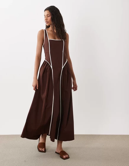 Женское миди-платье ASOS Design с квадратным вырезом, шоколадное