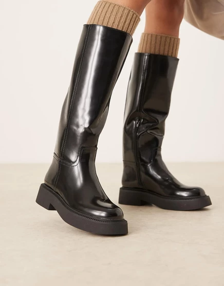Черные сапоги на плоской подошве от ASOS DESIGN Carlisle clean black box