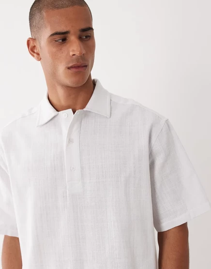 Мужская регбийка ASOS Design boxy с эффектом льна, белая
