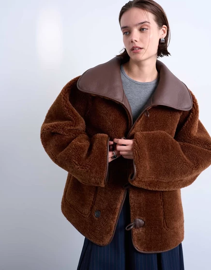Двустороннее пальто из овечьей шерсти Topshop оверсайз с петлей на пуговицах шоколадного цвета chocolate toast