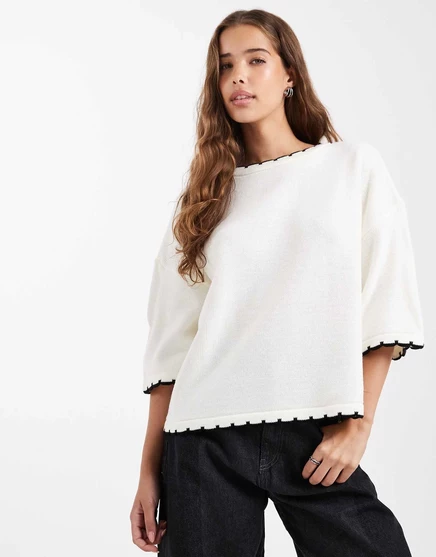 Футболка Miss Selfridge knit blanket stitch кремового цвета cream