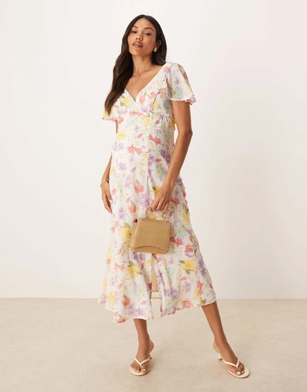 Платье для беременных ASOS DESIGN миди с рельефными швами, пастельный цветочный принт