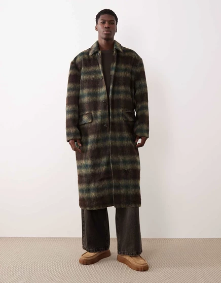 ДИЗАЙНЕРСКОЕ шерстяное пальто оверсайз от ASOS в коричневую клетку brown