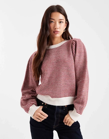 ДИЗАЙНЕРСКИЙ свитер с пышными рукавами ASOS в тонкую полоску красного и кремового цветов red and cream stripe