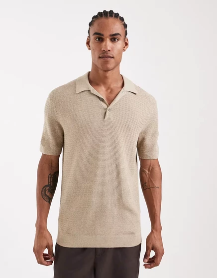 Мужское вязаное поло Jack & Jones Premium, бежевое