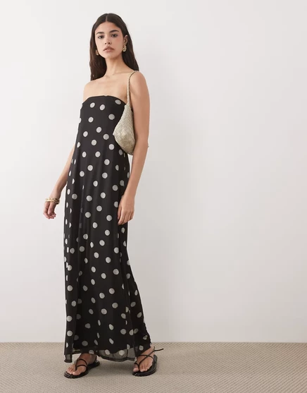 Женское макси-платье asos сетчатое бандо в горошек