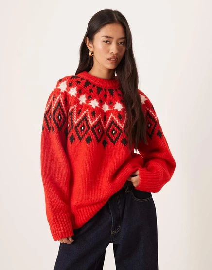 Облегающий свитер с рождественской елкой от ASOS DESIGN Fairisle красного цвета red