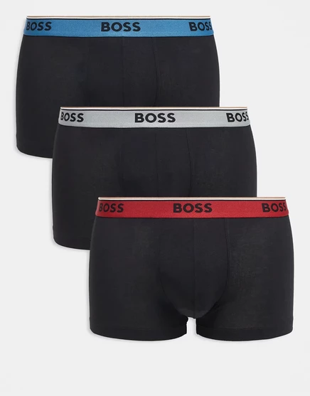 Трусы-боксеры BOSS Bodywear 3 pack черного цвета с контрастными поясами черный