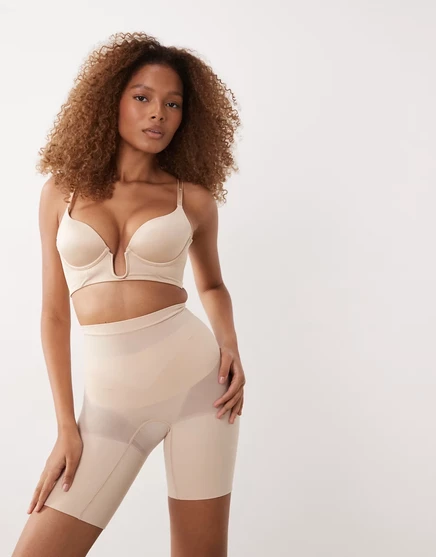 Женские корректирующие шорты SPANX SPANXsculpt бесшовные, с высокой посадкой и антискользящим поясом, бежевые