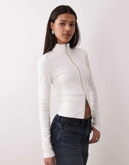 Женский топ Gina Tricot с двухсторонней молнией, белый
