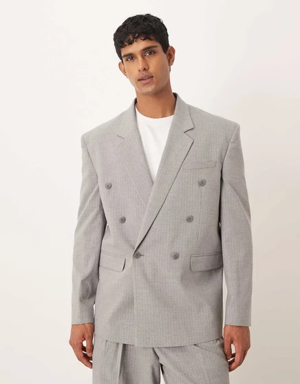 Мужской пиджак ASOS Design Relaxed Boxy, серый в полоску