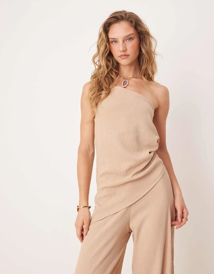 Асимметричный топ ASOS DESIGN с линейной текстурой на одном плече и завязкой на талии из камня - часть комплекта stone