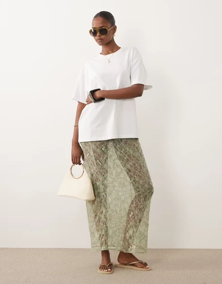 Женская макси-юбка ASOS Design из тонкого кружева с пайетками, зеленая