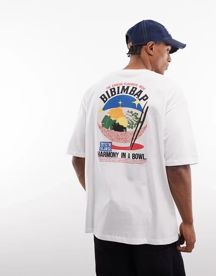 Мужская футболка оверсайз ASOS Design с принтом bibimbap, белая