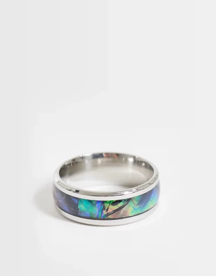 Мужское кольцо ASOS Design с мраморной вставкой, серебристое