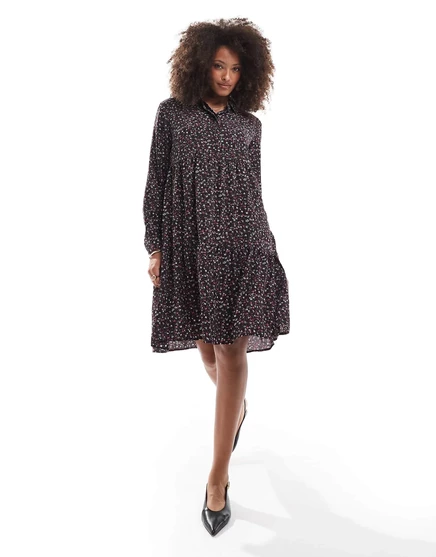 Мини-платье-халат JDY piper с розовым принтом ditsy black with pink