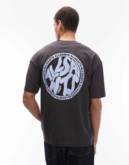 Застиранная футболка AllSaints distortion черного / бирюзового цвета washed black/blue