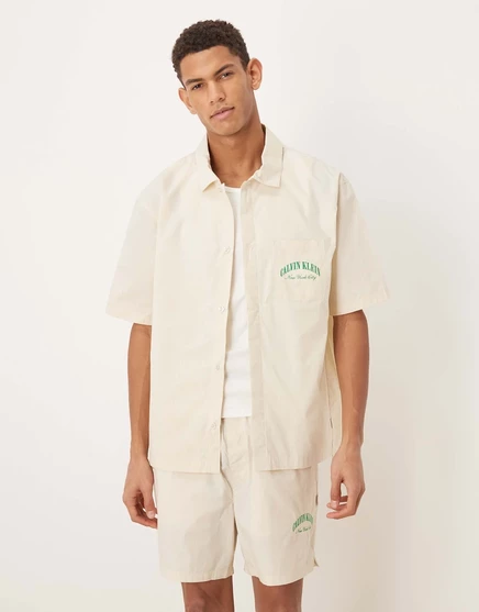 Мужская пижамная рубашка Calvin Klein Heritage Crest, в белую полоску