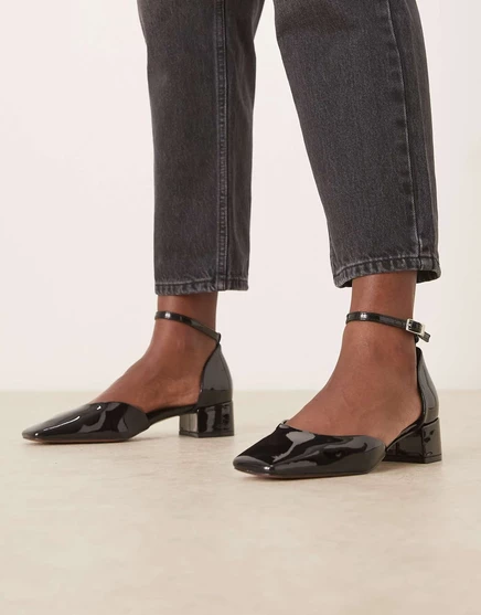 Туфли на среднем каблуке ASOS DESIGN из черного лакированного материала black patent