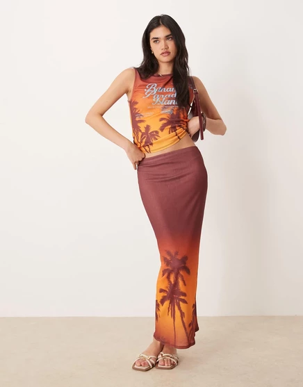 ДИЗАЙНЕРСКАЯ сетчатая юбка миди ASOS с принтом багамских пальм print