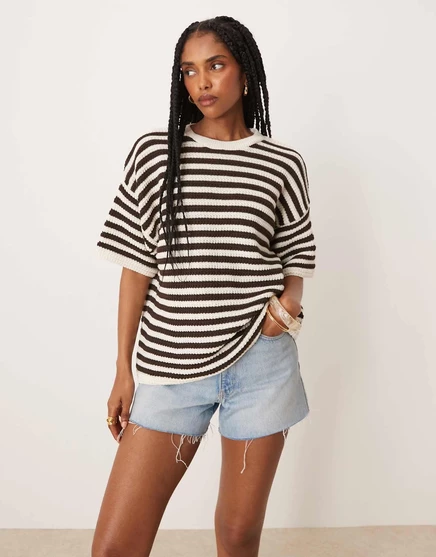 Футболка ASOS DESIGN knit stitch в непринужденном стиле в полоску stripe