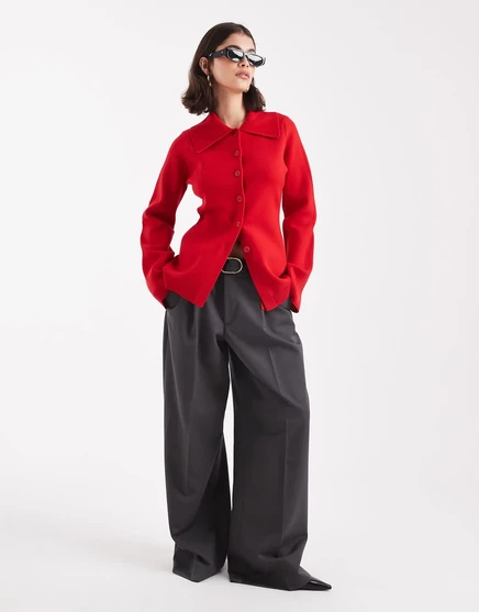 Компактный вязаный кардиган премиум-класса от ASOS DESIGN с воротником красного цвета red