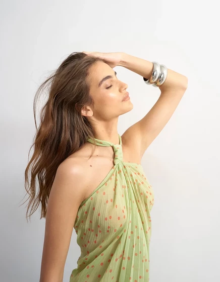 Женский топ-халтер TopShop плиссированный, зеленый в горох
