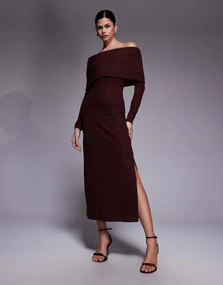 ДИЗАЙНЕРСКОЕ макси-платье из супермягкой ткани ASOS с открытыми плечами шоколадного цвета chocolate