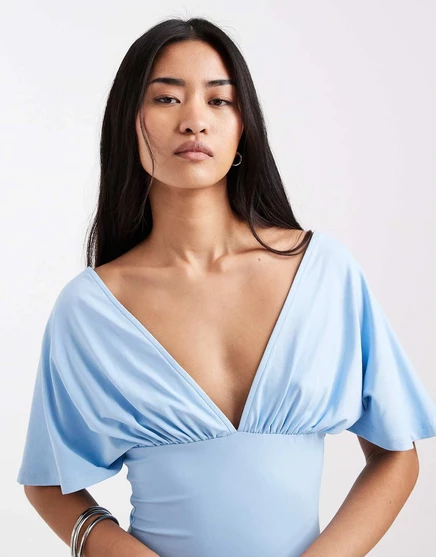 Женский топ ASOS Design с глубоким вырезом и завязкой, голубой