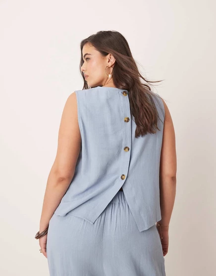 Топ из льняной смеси ASOS DESIGN Curve синего цвета - часть комплекта blue