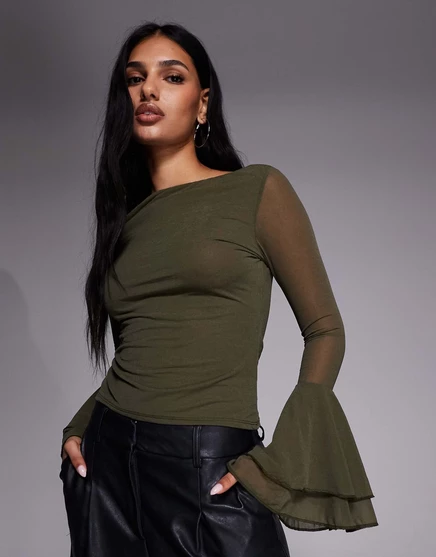 Женский сетчатый топ ASOS Design с расклешенными рукавами, хаки