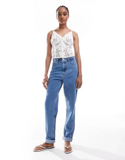 Джинсы ASOS DESIGN Tall с высокой посадкой, свободного кроя, чистого синего цвета clean mid blue