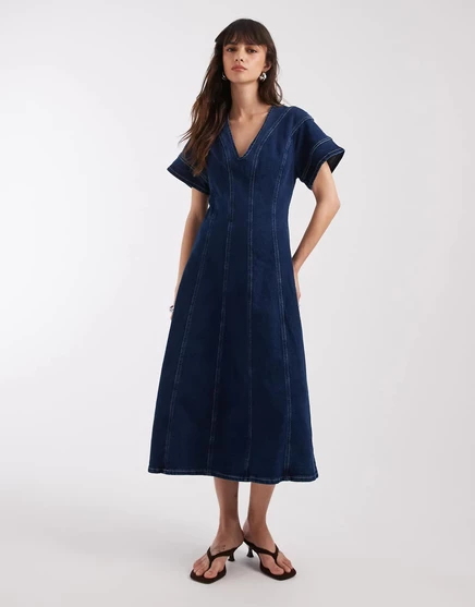 Женское платье River Island с декоративными швами, темный деним